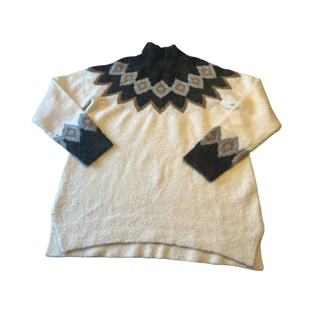 Abercrombie & Fitch Womens Cream Fair Isle Wool Blend Mock Neck Sweater Small